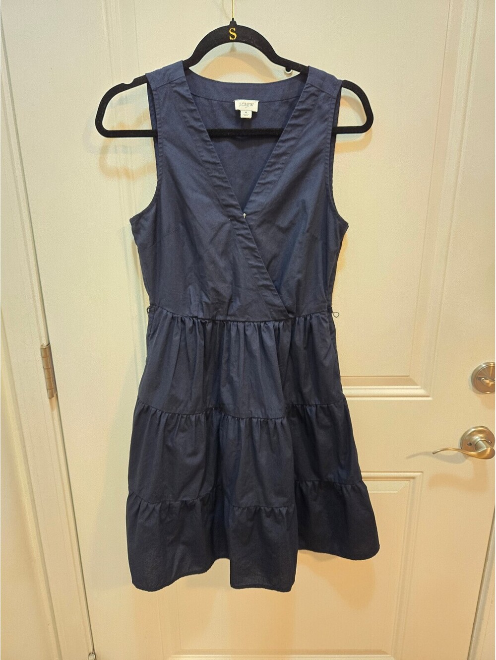 J.Crew Navy Blue Cotton Stretch Faux Wrap Tiered Ruffle Mini Dress 8